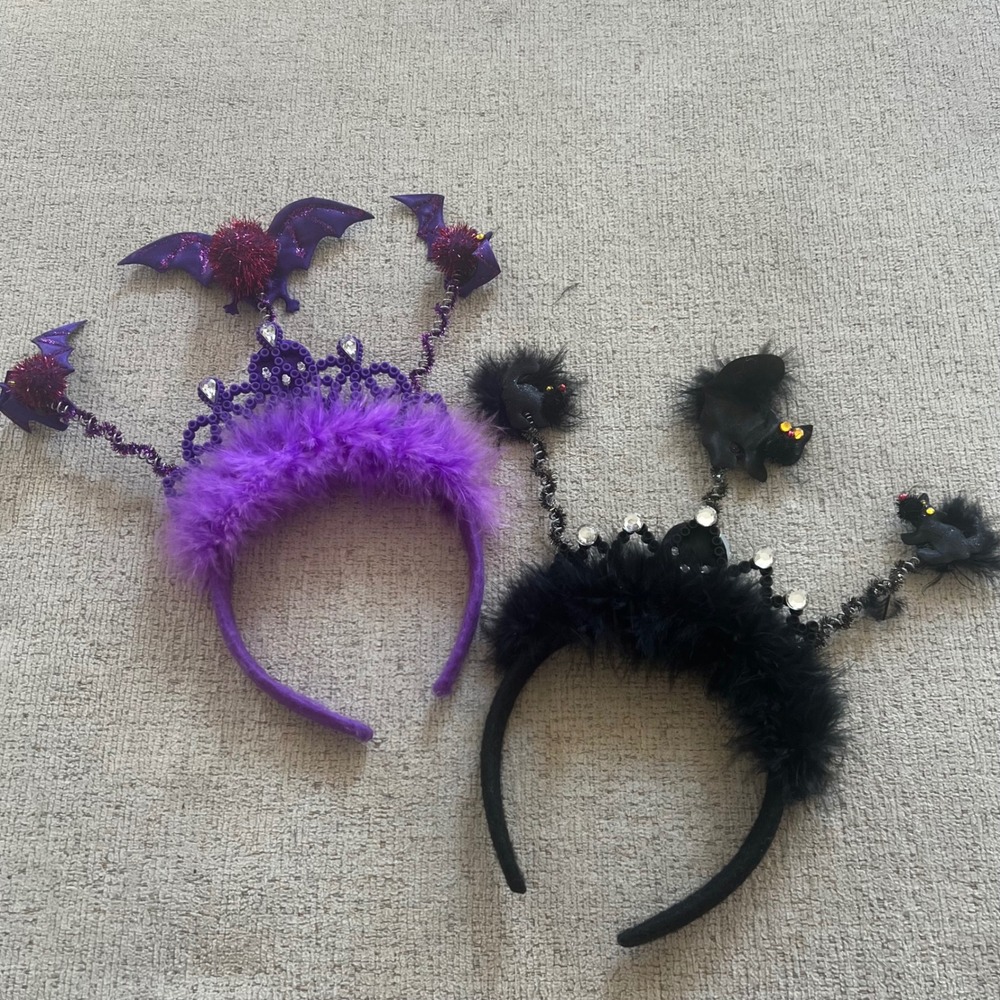 Halloween Headband Set Purple Bat Tiara Black Cat Bopper Light-up Accessories